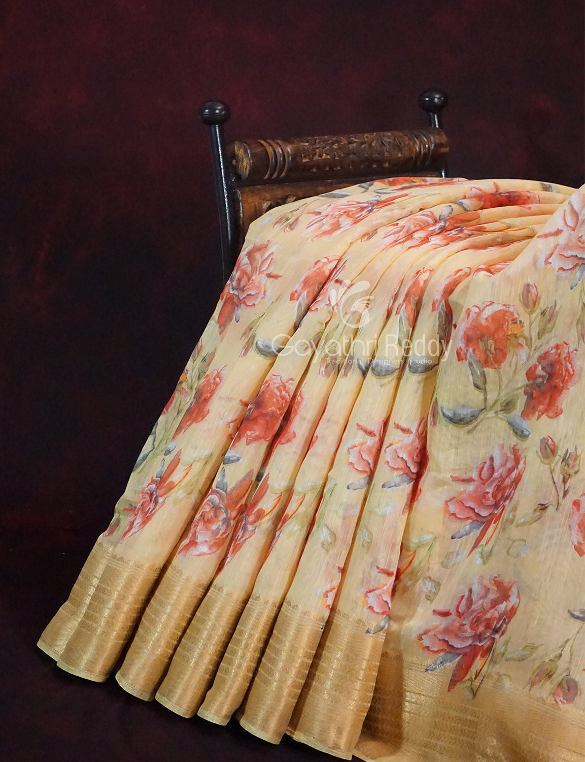 Shades of Wheat with Floral Design Semi Chanderi Saree By Gayathri Reddy Designer Studio