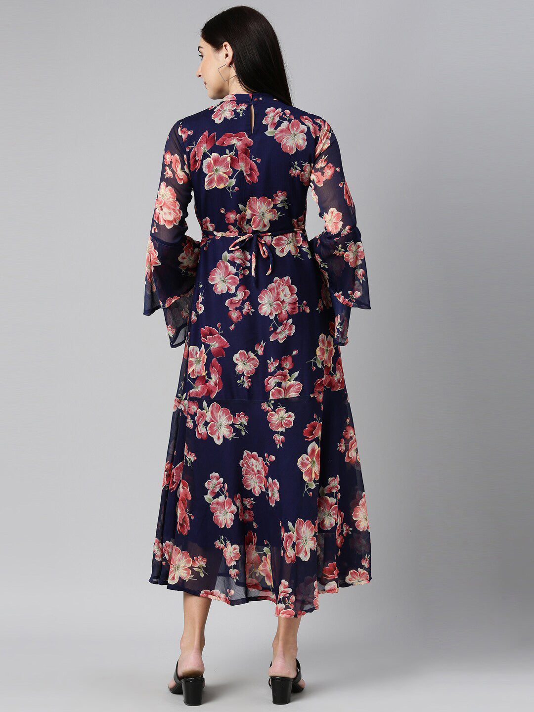 Souchii Floral Printed Round Neck Midi Dress
