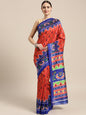Saree Mall Red & Blue Printed Bhagalpuri Saree