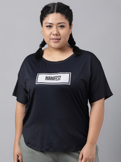 MKH Plus Size Typography Printed Relaxed Fit Dri-FIT T-shirt