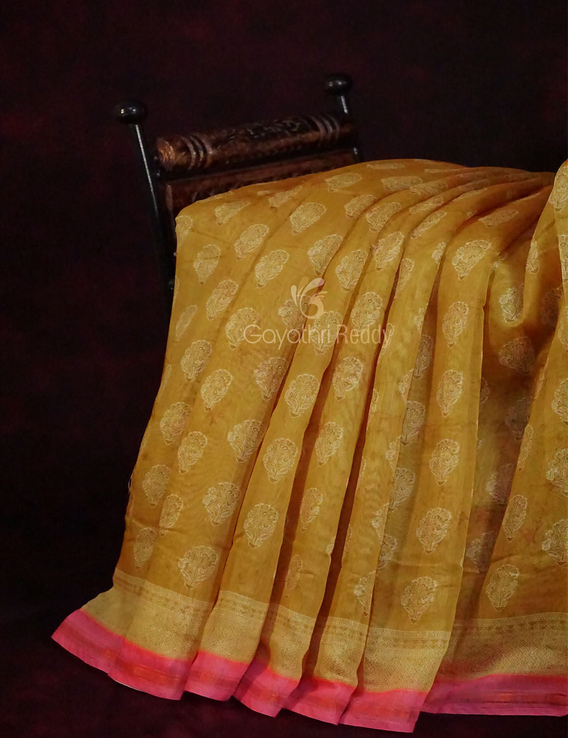 Dry Mehendi Colored Block Print Semi Chanderi Saree By Gayathri Reddy Designer Studio