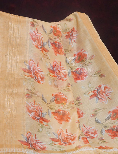 Shades of Wheat with Floral Design Semi Chanderi Saree By Gayathri Reddy Designer Studio