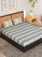 Story@home Grey & Peach-Coloured Striped 180 TC Queen Bedsheet With 2 Pillow Covers