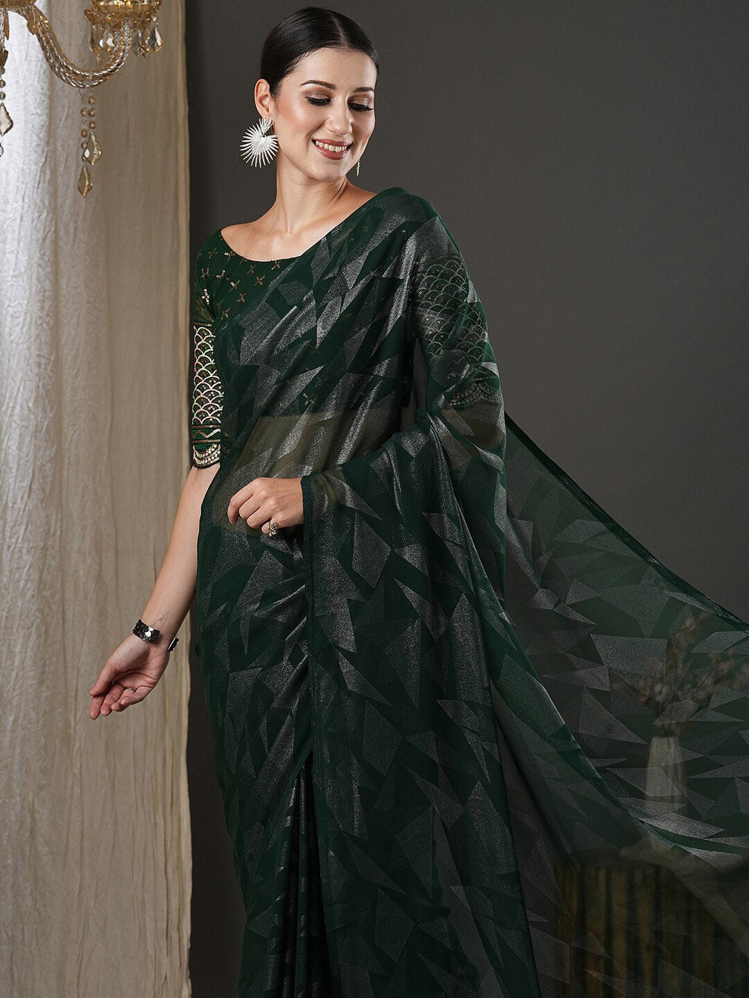 Saree Mall Green Abstract Printed Pure Georgette Saree