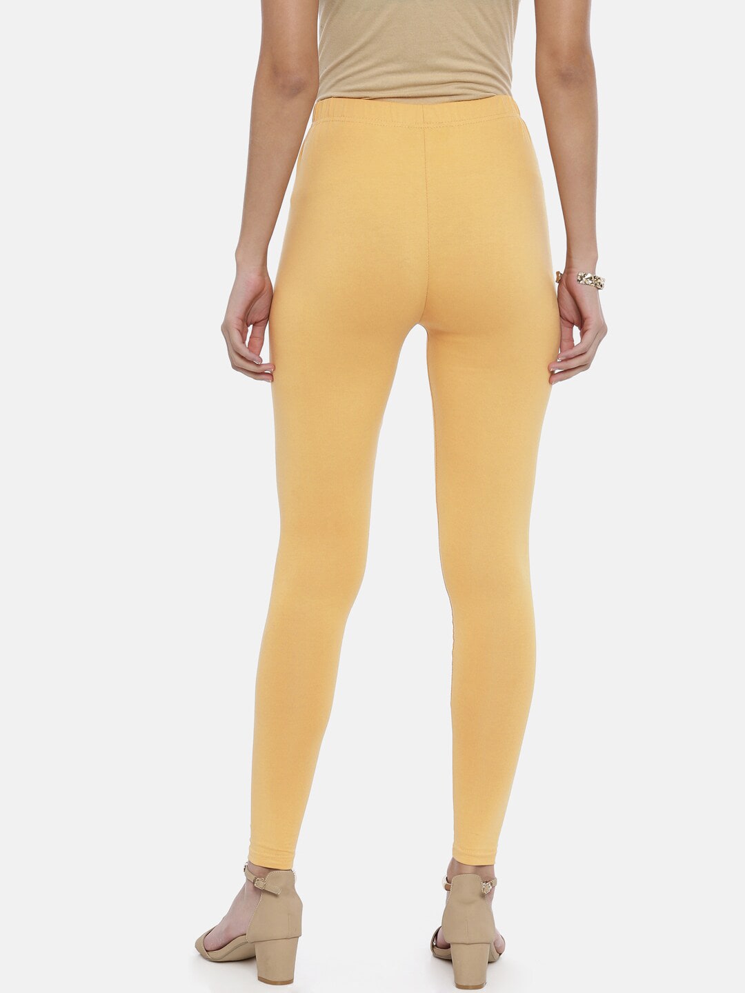Souchii Beige Solid Slim-Fit Ankle-Length Leggings