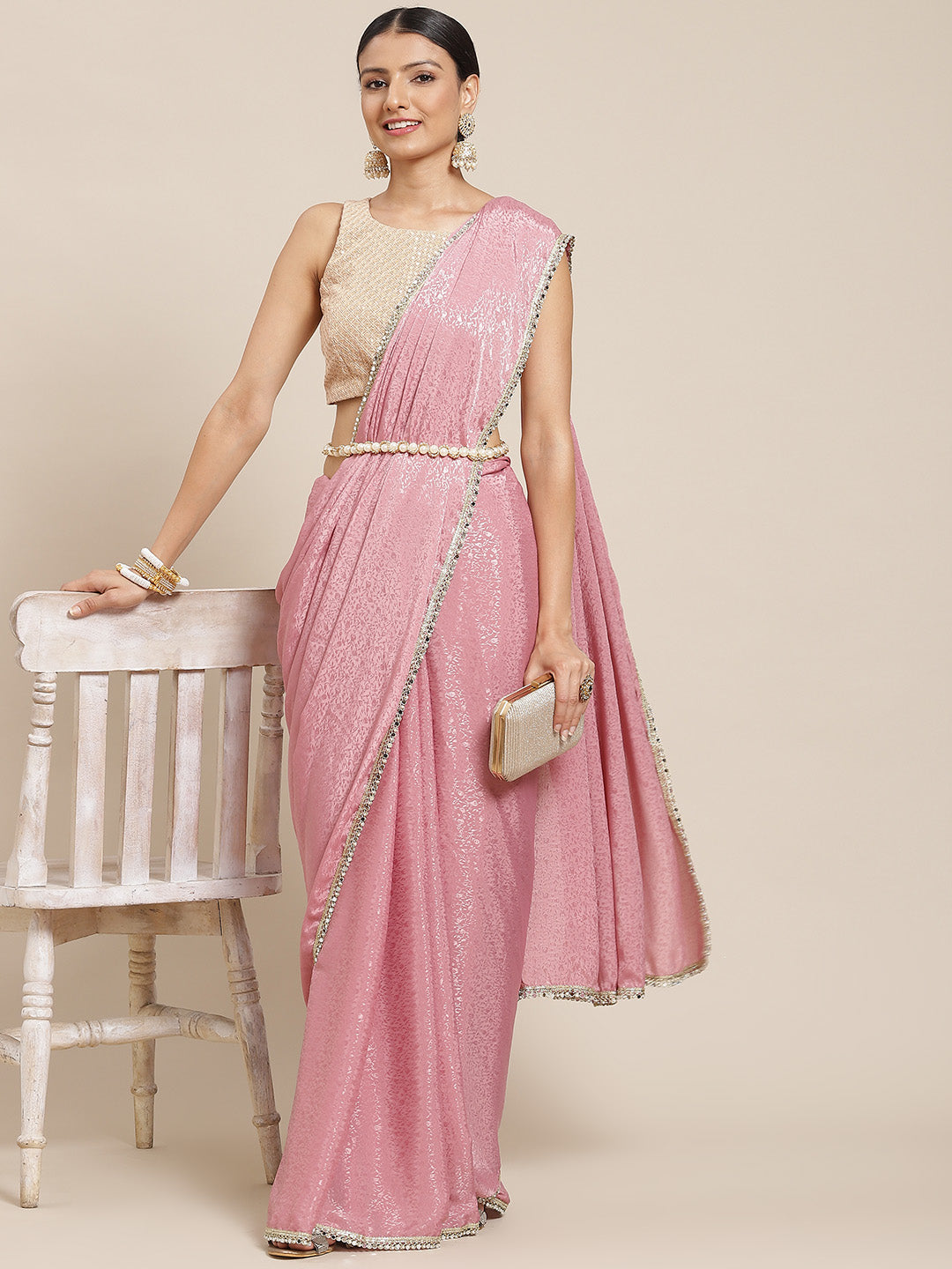 Tikhi Imli Pink Ethnic Motifs Print Saree