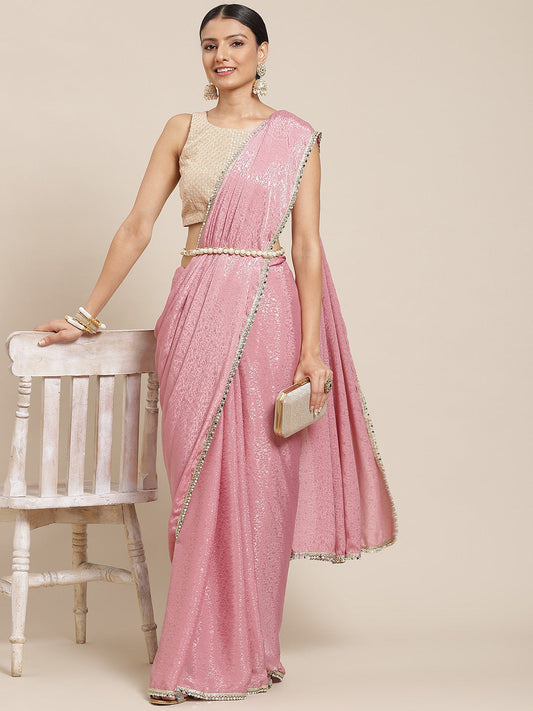 Tikhi Imli Pink Ethnic Motifs Print Saree