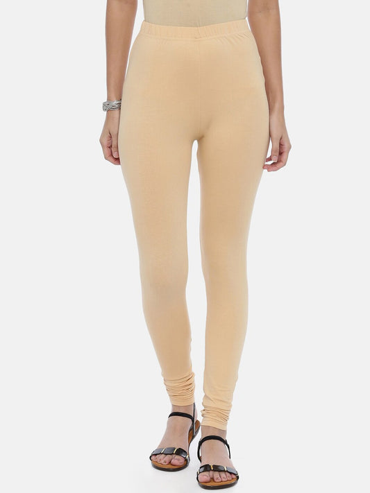 Souchii Beige Solid Churidar-Length Leggings