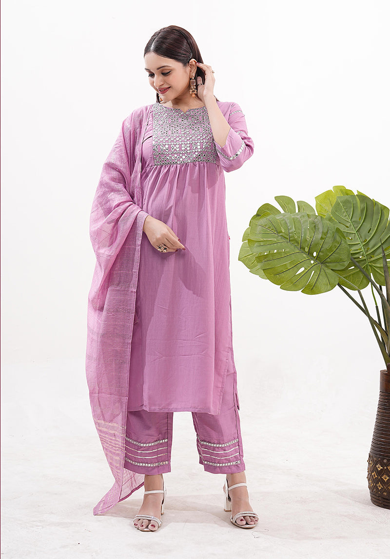 Monjolika Fashion Silk Embroidered Pink Readymade Salwar Kameez
