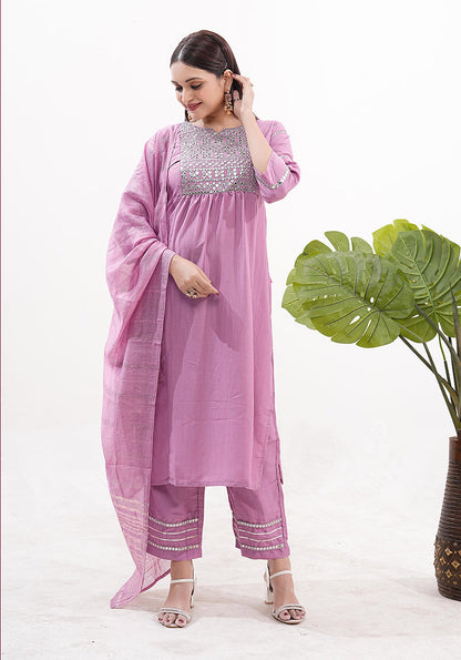 Monjolika Fashion Silk Embroidered Pink Readymade Salwar Kameez