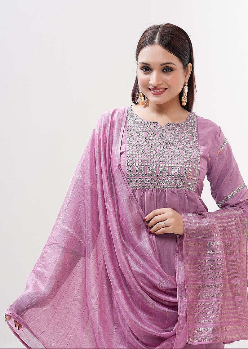 Monjolika Fashion Silk Embroidered Pink Readymade Salwar Kameez