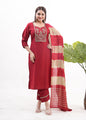 Monjolika Fashion Silk Embroidered Maroon Readymade Salwar Kameez