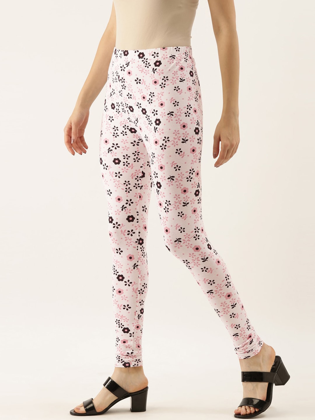 Souchii White & Pink Printed Ankle-Length Leggings