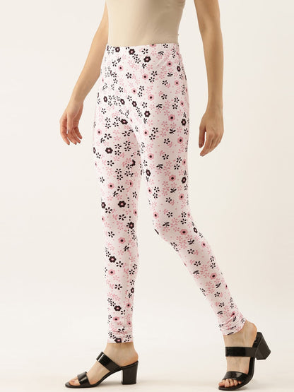 Souchii White & Pink Printed Ankle-Length Leggings