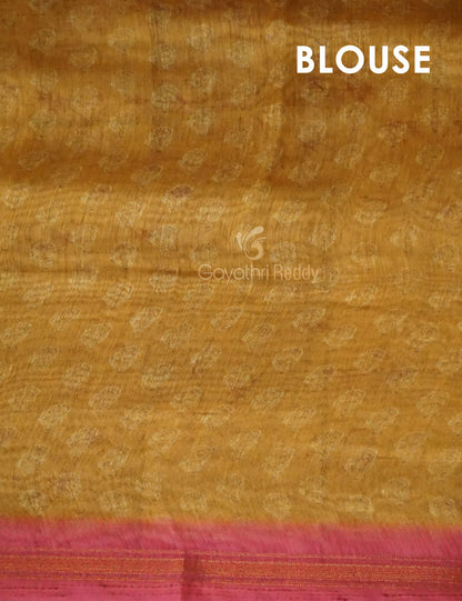 Dry Mehendi Colored Block Print Semi Chanderi Saree By Gayathri Reddy Designer Studio