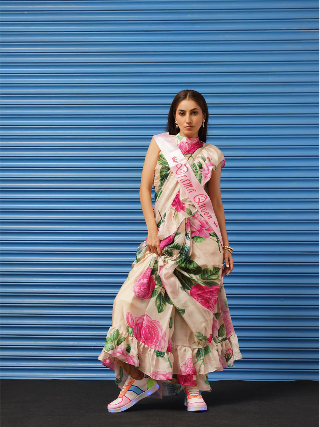 Tikhi Imli Floral Printed Poly Crepe Saree