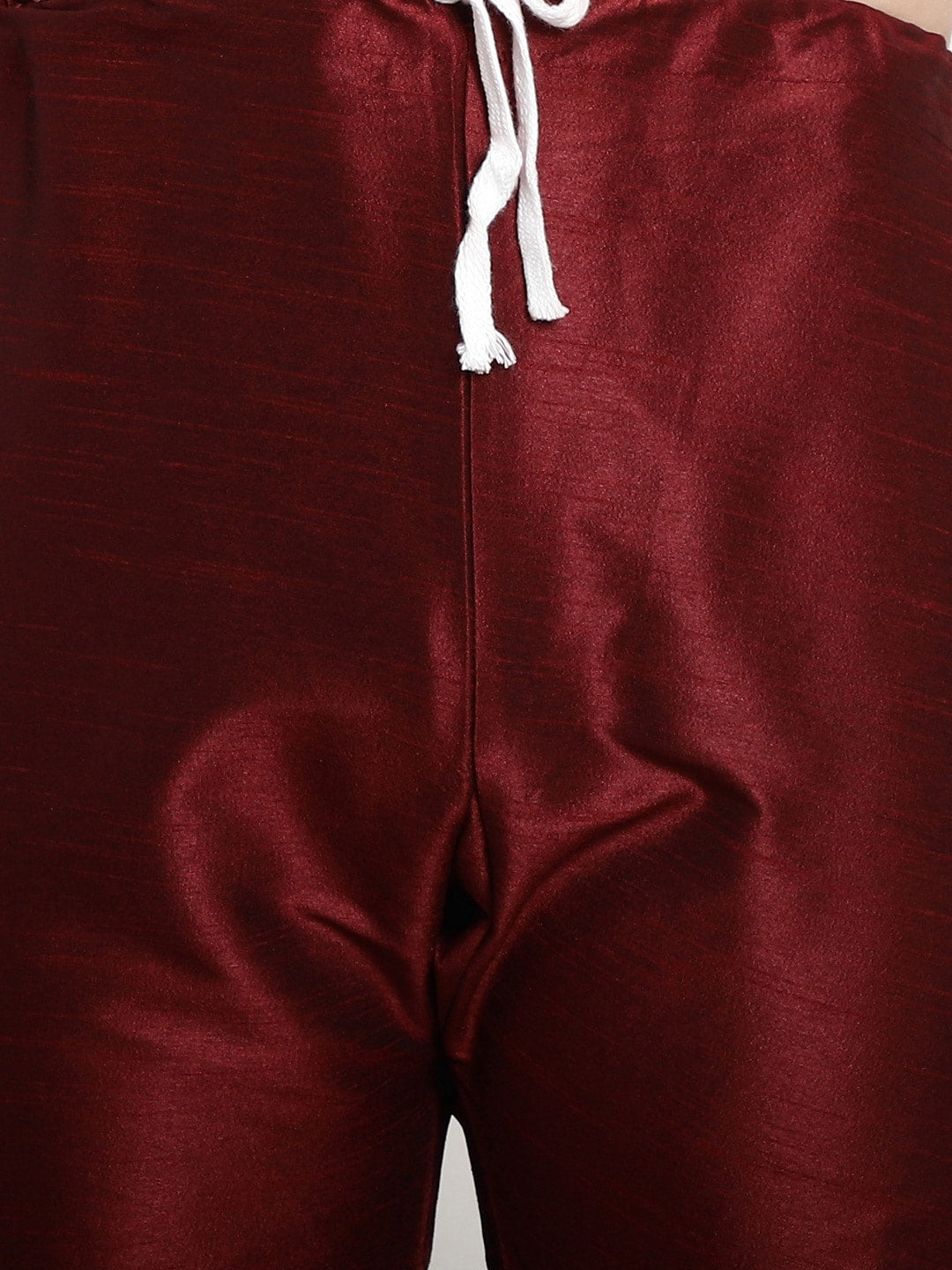 Sojanya Men Maroon & Beige Self Design Kurta with Churidar & Nehru Jacket