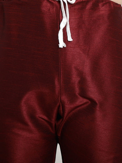 Sojanya Men Maroon & Beige Self Design Kurta with Churidar & Nehru Jacket