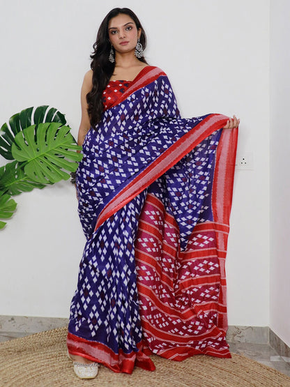 Saree Mall Ethnic Motifs Printed Pure Cotton Ikat Sarees