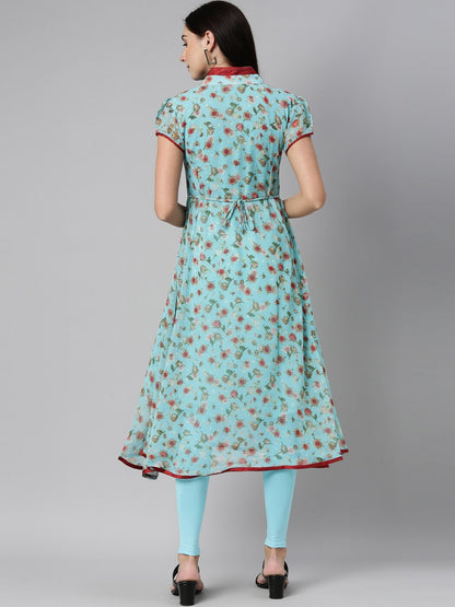 Souchii Blue Floral Printed Floral Anarkali Kurta
