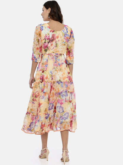 Souchii Multicoloured Floral Print Fit and Flare Dress