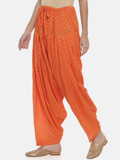 Souchii Orange Woven Design Loose-Fit Patiala