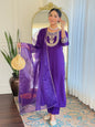The52 Beautiful Embroidery Work with Rayon Slub Fabric Straight Kurta, Pant and Dupatta Set