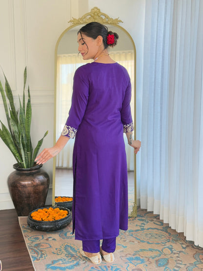 The52 Beautiful Embroidery Work with Rayon Slub Fabric Straight Kurta, Pant and Dupatta Set