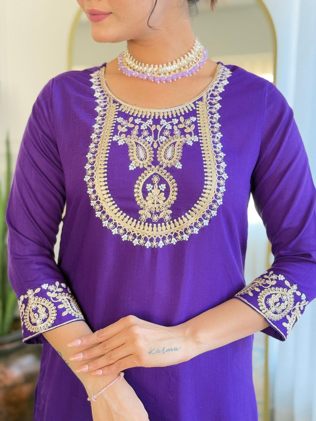 The52 Beautiful Embroidery Work with Rayon Slub Fabric Straight Kurta, Pant and Dupatta Set