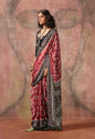 Monjolika Fashion Red & Black Color Ajrakh Print With Bandhej Pattern Satin Georgette Saree