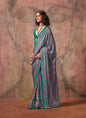 Monjolika Fashion Turquoise Color Ajrakh Print With Bandhej Pattern Satin Georgette Saree