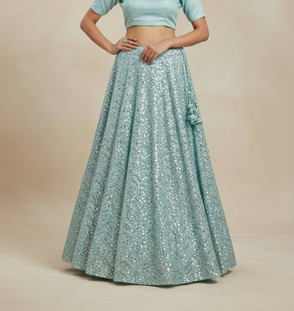 Sequin Lehenga | light blue - garba