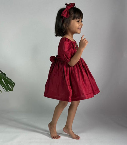 ArthLife Maroon Wreath Partywear Dress