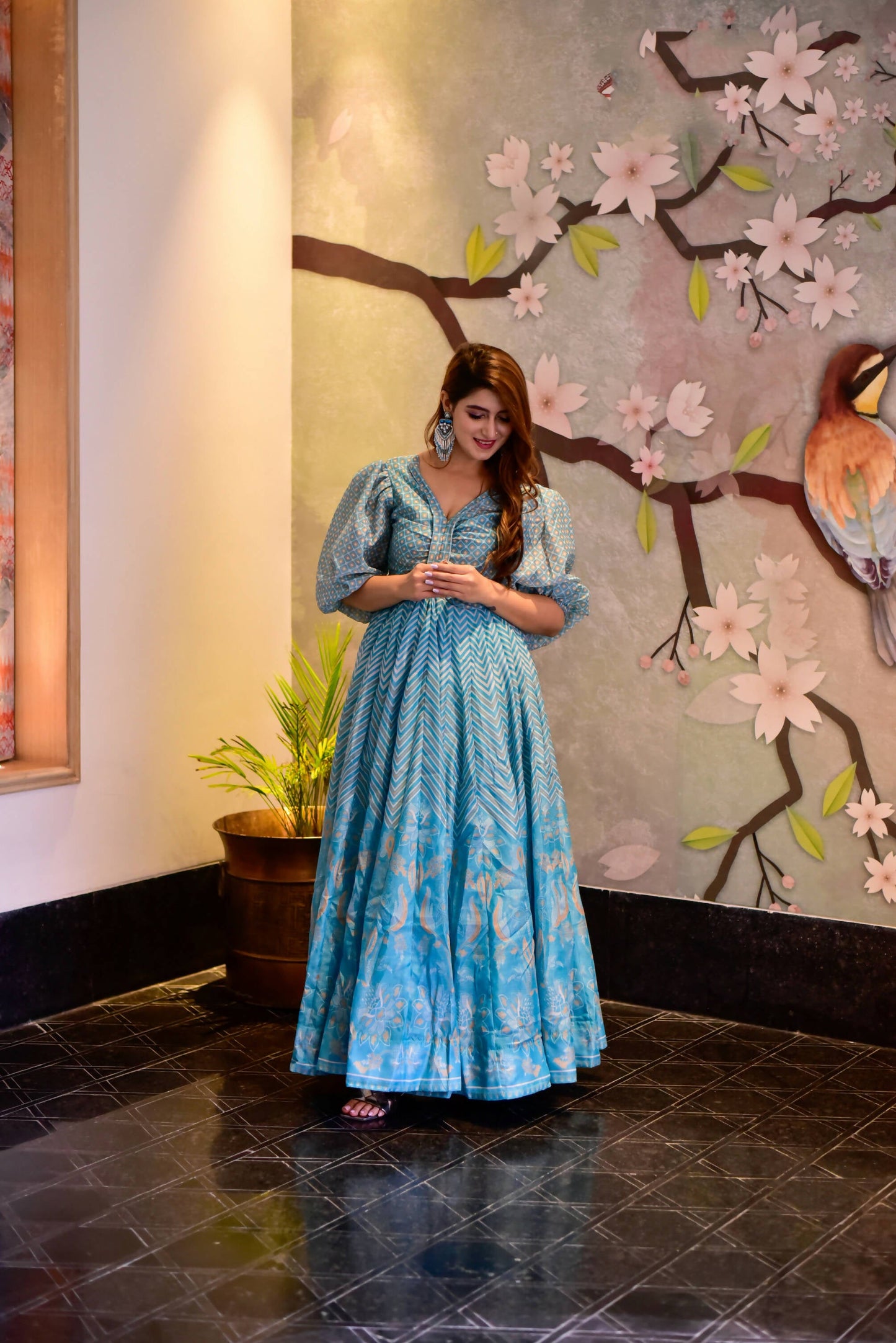 Casual Designer Sky Cotton Silk Gown - Anbazaar