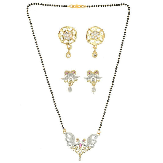 AanyaCentric Gold-Polished Mangalsutra with Pendant, 2 Pair Earrings