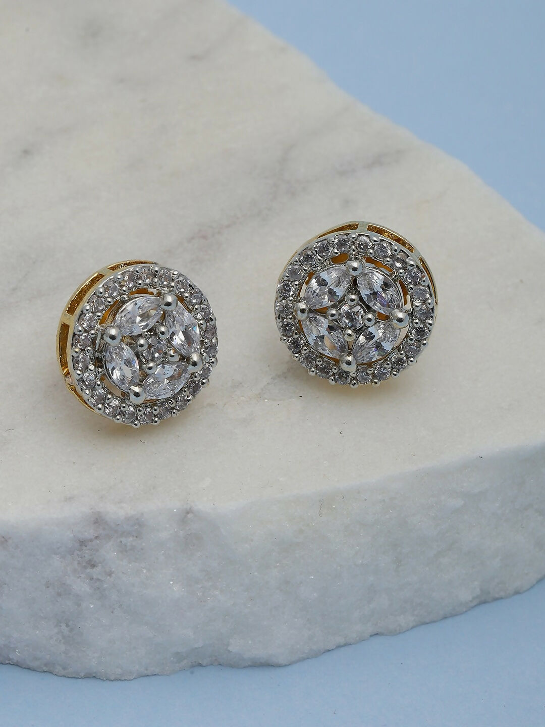 Silver Round Diamond Studs- Ruby Raang