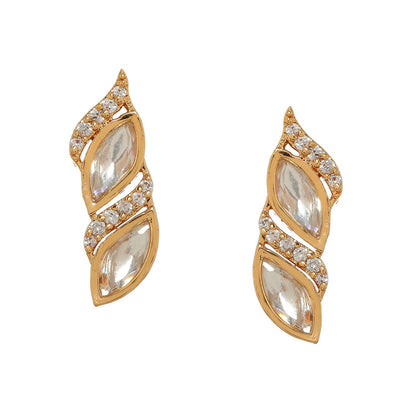 Boat Shaped Earrings with Diamond in Gold (Gold) - Ruby Raang