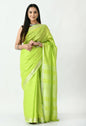Mominos Fashion Moeza Parrot Green Bhagalpuri Handloom Silk Linen Saree with unstitched Blouse piece