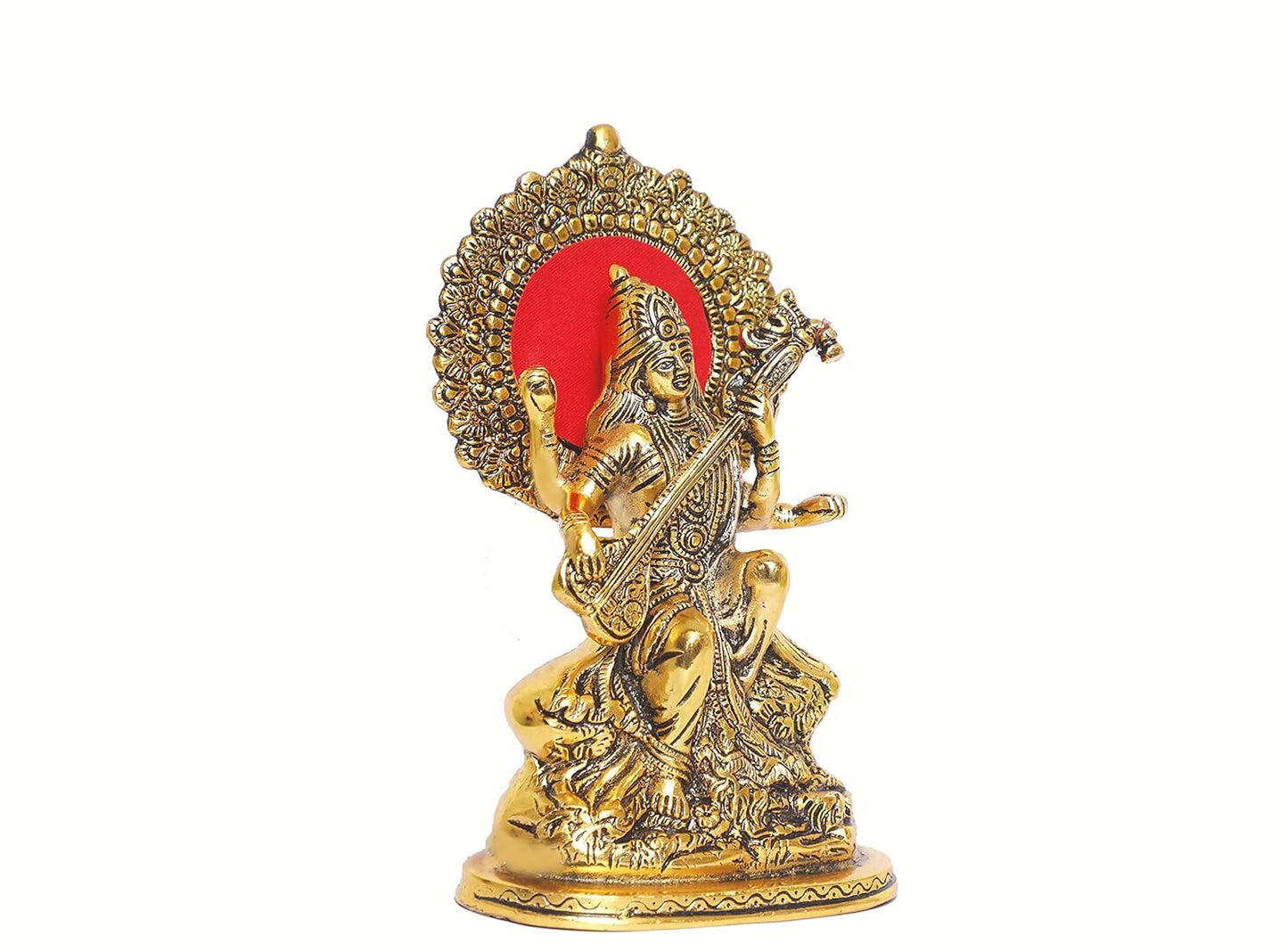 KridayKraft Gold-Polished Maa Saraswati Metal Statue
