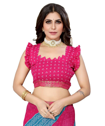 Vamika Pink Georgette Printed With Lace Saree (MANYA PINK SKY BLUE)