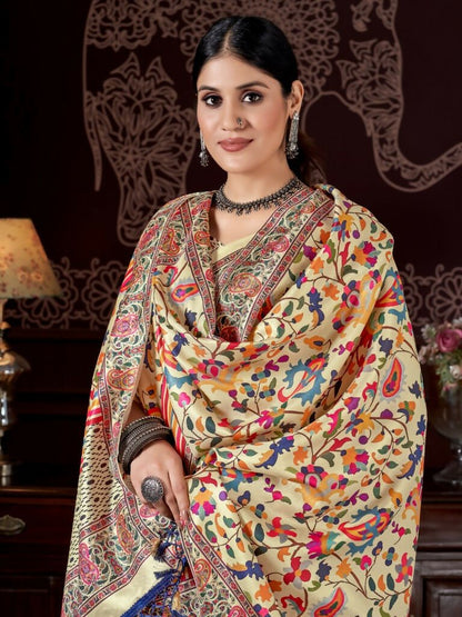 Aayaa Designer Winter Collection Printed Saree With Shawl - Multi Color