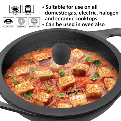Hawkins Futura Cast Iron Nonstick Kadai with Glass Lid - Black (CIK15G)