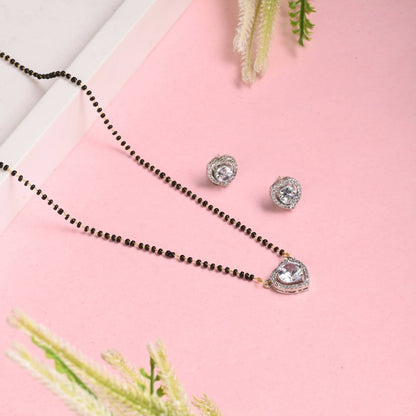 AanyaCentric Gold-Polished Mangalsutra Pendant Earring Set & Silver Plated Anklet