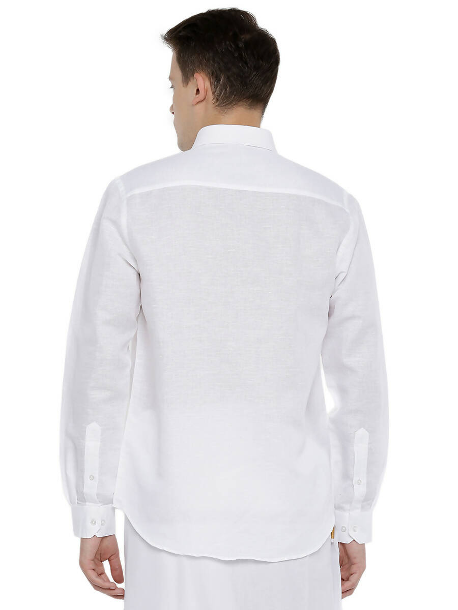 Ramraj Cotton Linen Mens Full Sleeve White Shirt Plus Size - RR Linen