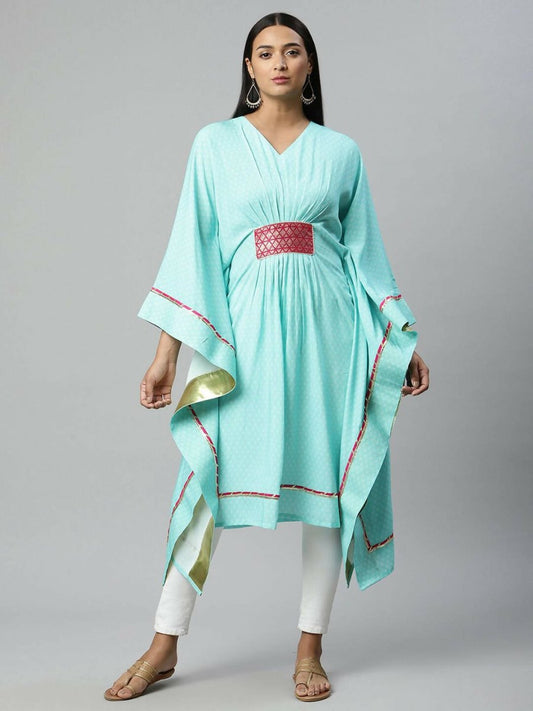 Ahalyaa Womens Blue Rayon Printed Kaftan