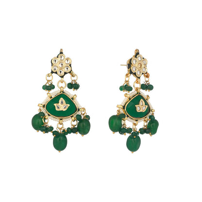 Nuyug 22K Gold Plated Arc Kundan Ruby Drops Necklace