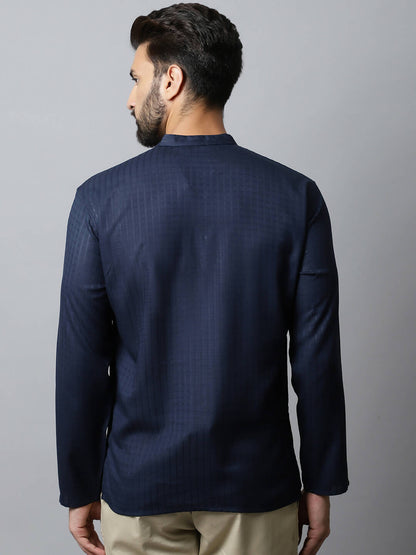Even Apparels Navy blue Color Pure Cotton Men's Kurta With Side Placket (CHK082)