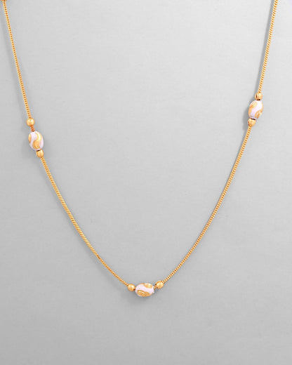 VOJ Gold-Polished Chain with White Hand Crafted Beads