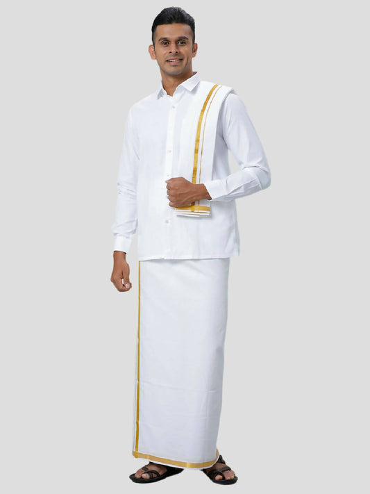 Ramraj Cotton Mens 3/4 Poly Cotton ( 3*1 ) Dhoti, Towel - White