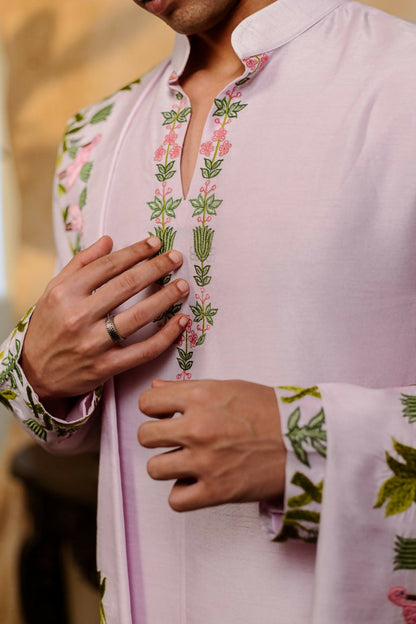 Falling Raw Silk Lavinder Taruni Hamsa Kurta Set By Hilo Design